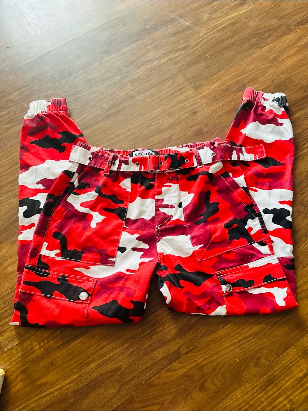 Rue21 Red, Black & White Camo Straight Leg Cargo Pants